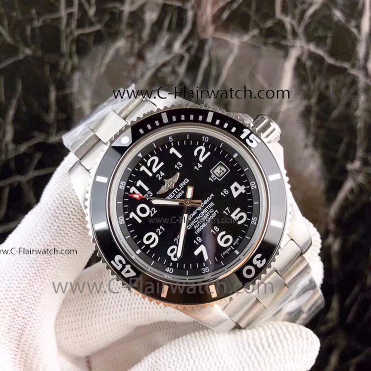 Free Warranty Breitling Superocean II Watch Ss Black Face Free Warranty Breitling Superocean II Watch Ss Black Face